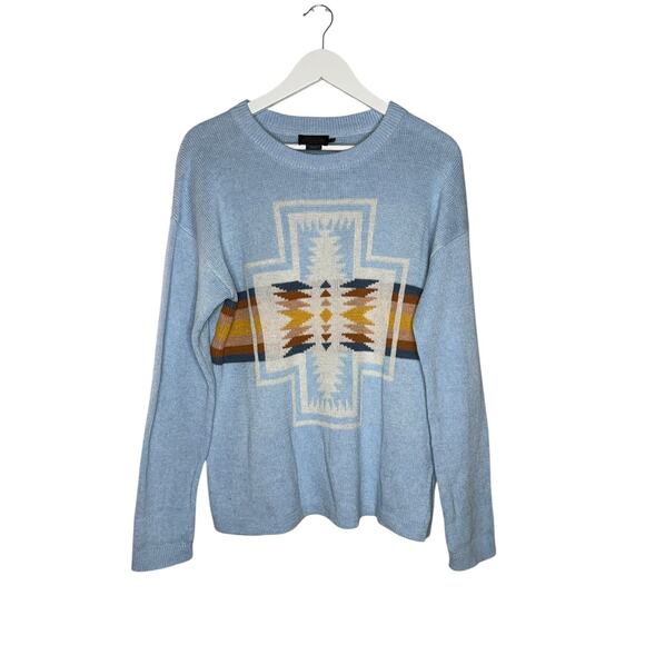 Pendleton Woolen Mills Light Blue Aztec Sweater Top Pullover Cotton Size Medium - Picture 6 of 11